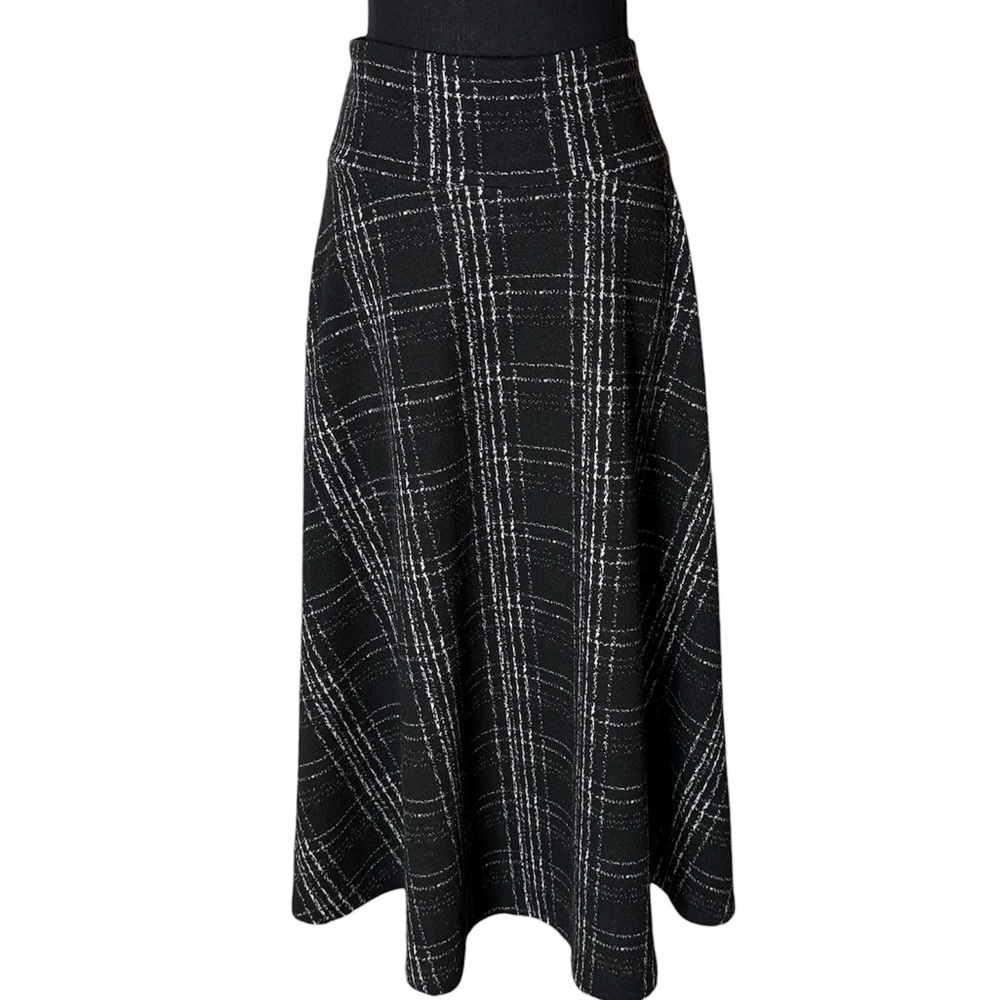 CHAPS Check Plaid Midi Maxi Skirt A Line Black White Size Medium